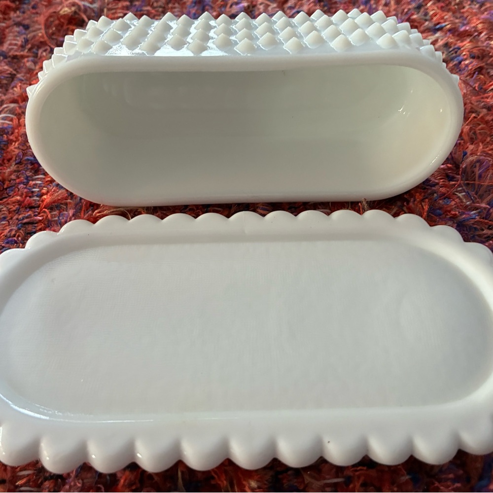 White Hobnail Glass Butter Dish - Picture 2 of 3